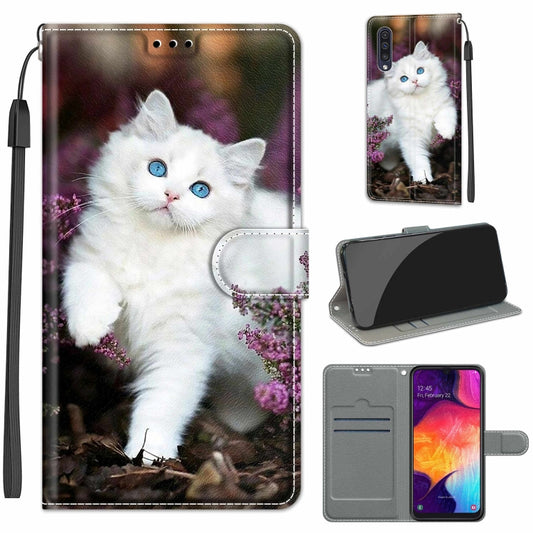 For Samsung Galaxy A50 Voltage Colored Drawing Magnetic Clasp Horizontal Flip PU Leather Case with Holder & Card Slots(C08 Flower Bush Big White Cat) by buy2fix