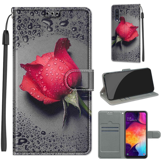 For Samsung Galaxy A50 Voltage Colored Drawing Magnetic Clasp Horizontal Flip PU Leather Case with Holder & Card Slots(C14 Black Water Drop Rose) by buy2fix