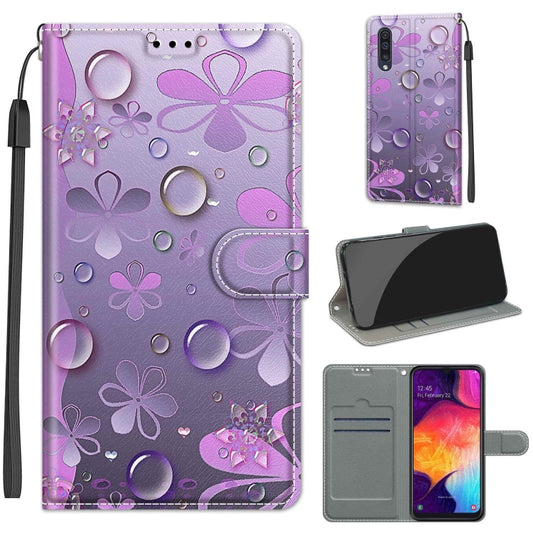 For Samsung Galaxy A50 Voltage Colored Drawing Magnetic Clasp Horizontal Flip PU Leather Case with Holder & Card Slots(C16 Water Drop Six Petal Flower) by buy2fix