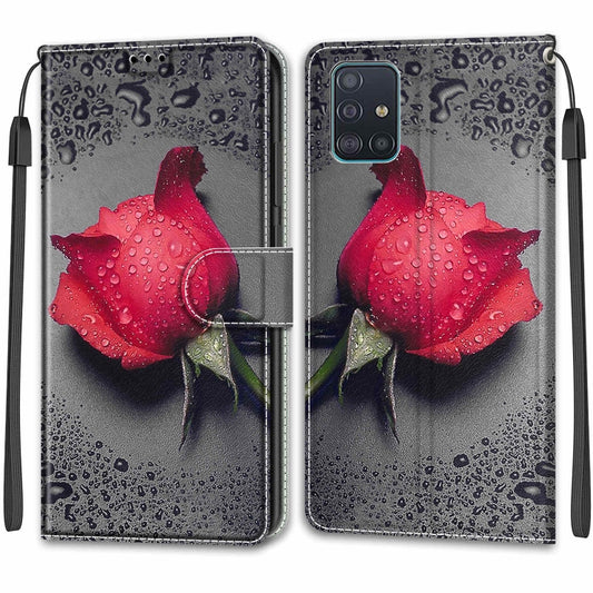 For Samsung Galaxy A51 Voltage Colored Drawing Magnetic Clasp Horizontal Flip PU Leather Case with Holder & Card Slots(C14 Black Water Drop Rose) by buy2fix