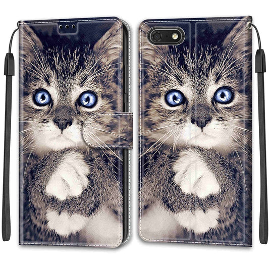 For Huawei Y5 2018 / Honor Play 7 Voltage Colored Drawing Magnetic Clasp Horizontal Flip PU Leather Case with Holder & Card Slots(C02 Fork Hand White Claw Cat) by buy2fix