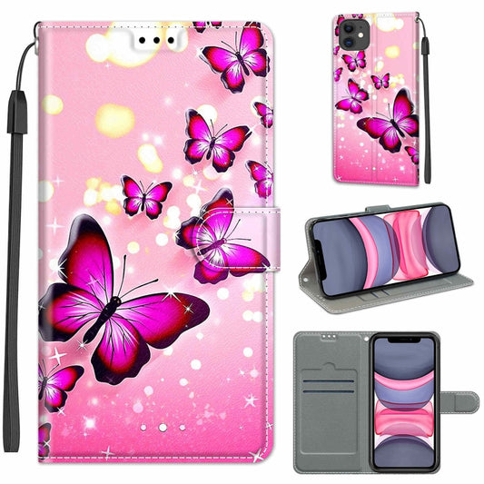 For iPhone 11 Voltage Colored Drawing Magnetic Clasp Horizontal Flip PU Leather Case with Holder & Card Slots (C03 Gradient Pink Flying Butterflies) by buy2fix