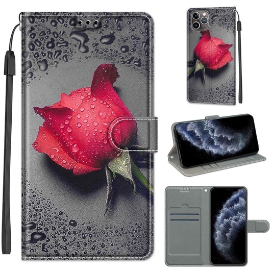 For iPhone 11 Pro Voltage Colored Drawing Magnetic Clasp Horizontal Flip PU Leather Case with Holder & Card Slots (C14 Black Water Drop Rose) by buy2fix