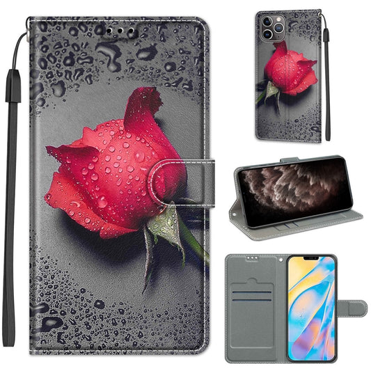 For iPhone 11 Pro Max Voltage Colored Drawing Magnetic Clasp Horizontal Flip PU Leather Case with Holder & Card Slots (C14 Black Water Drop Rose) by buy2fix