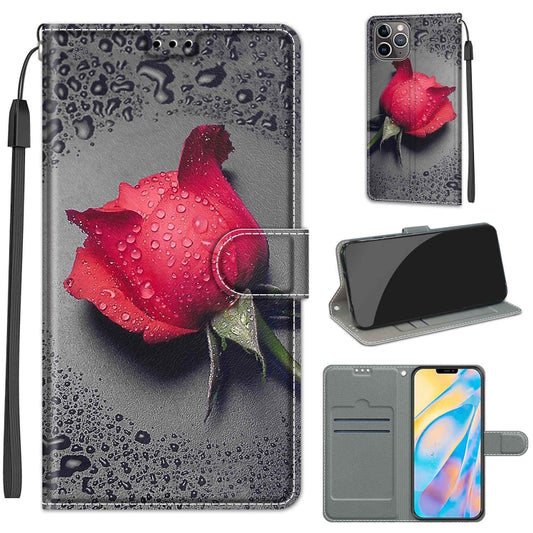 For iPhone 12 Pro Max Voltage Colored Drawing Magnetic Clasp Horizontal Flip PU Leather Case with Holder & Card Slots(C14 Black Water Drop Rose) by buy2fix