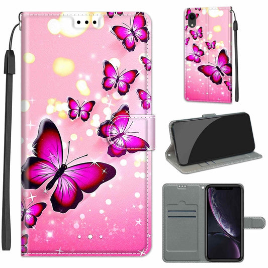For iPhone XR Voltage Colored Drawing Magnetic Clasp Horizontal Flip PU Leather Case with Holder & Card Slots(C03 Gradient Pink Flying Butterflies) by buy2fix