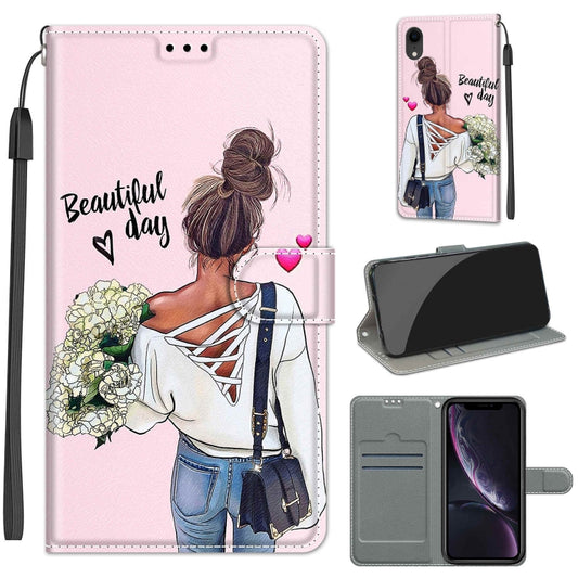 For iPhone XR Voltage Colored Drawing Magnetic Clasp Horizontal Flip PU Leather Case with Holder & Card Slots(C09 Hug Flower) by buy2fix