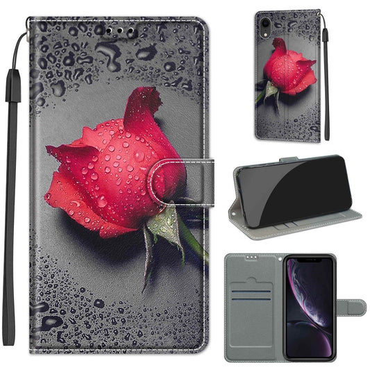 For iPhone XR Voltage Colored Drawing Magnetic Clasp Horizontal Flip PU Leather Case with Holder & Card Slots(C14 Black Water Drop Rose) by buy2fix