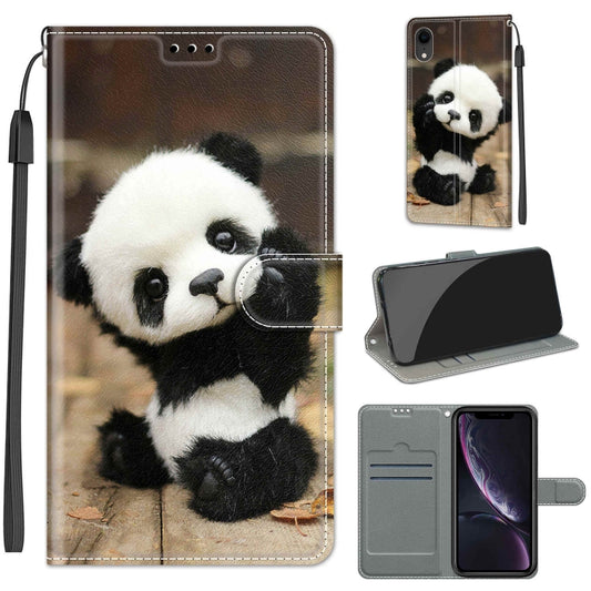 For iPhone XR Voltage Colored Drawing Magnetic Clasp Horizontal Flip PU Leather Case with Holder & Card Slots(C18 Wood Board Panda) by buy2fix