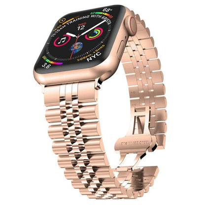 Man Five Beads Stainless Steel Watch Band, Width: 22mm For Apple Watch Series 9&8&7 41mm / SE 3&SE 2&6&SE&5&4 40mm / 3&2&1 38mm(Rose Gold) by buy2fix
