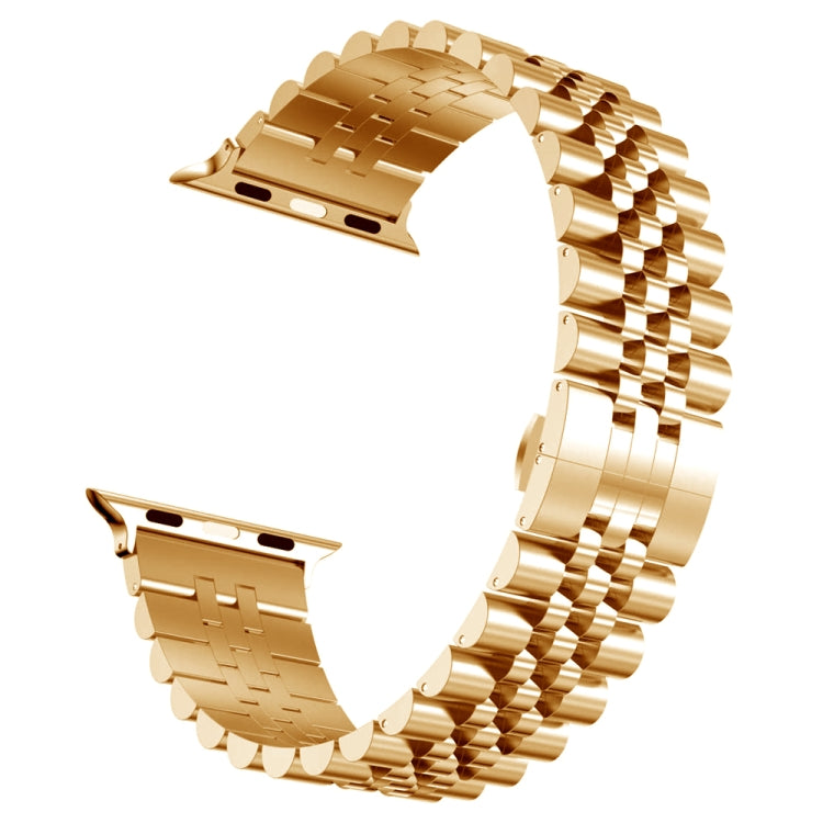 Man Five Beads Stainless Steel Watch Band, Width: 22mm For Apple Watch Series 9&8&7 41mm / SE 3&SE 2&6&SE&5&4 40mm / 3&2&1 38mm(Rose Gold) by buy2fix