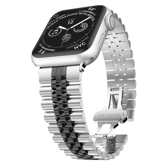 Man Five Beads Stainless Steel Watch Band, Width: 22mm For Apple Watch Series 9&8&7 41mm / SE 3&SE 2&6&SE&5&4 40mm / 3&2&1 38mm(Silver + Black) by buy2fix