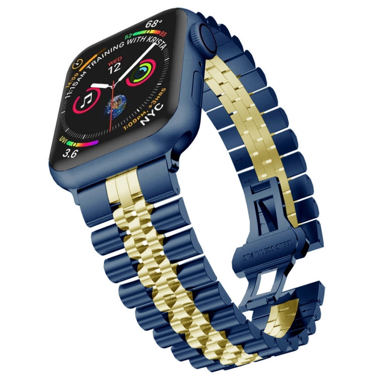 Man Five Beads Stainless Steel Watch Band, Width: 22mm For Apple Watch Series 9&8&7 41mm / SE 3&SE 2&6&SE&5&4 40mm / 3&2&1 38mm(Blue + Gold) by buy2fix