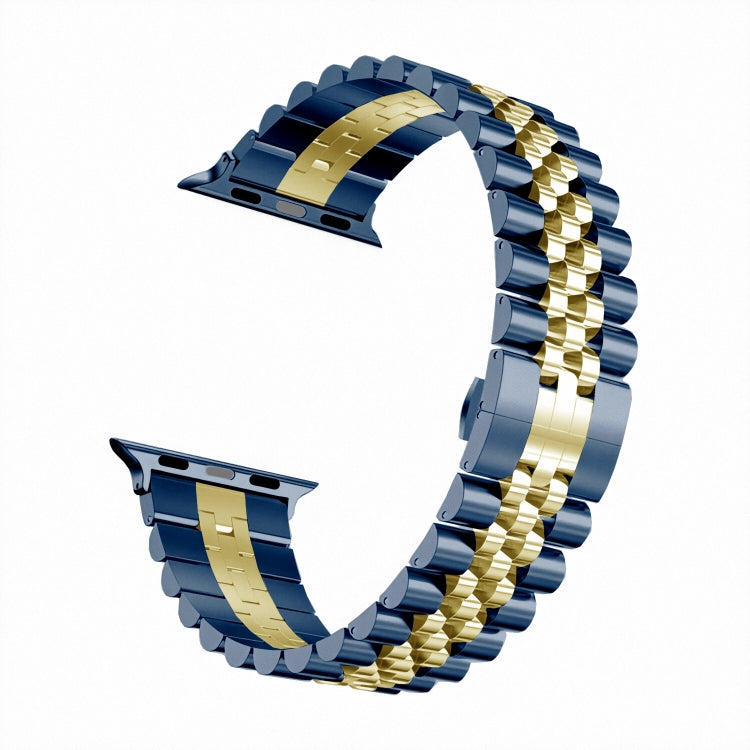 Man Five Beads Stainless Steel Watch Band, Width: 22mm For Apple Watch Series 9&8&7 41mm / SE 3&SE 2&6&SE&5&4 40mm / 3&2&1 38mm(Blue + Gold) by buy2fix