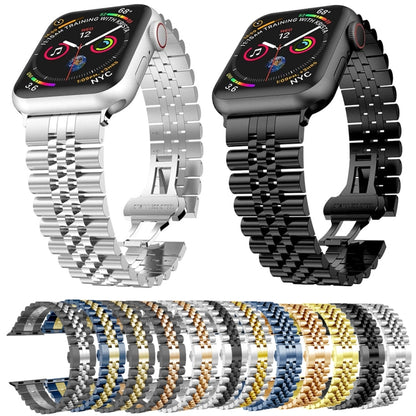 Man Five Beads Stainless Steel Watch Band, Width: 22mm For Apple Watch Series 9&8&7 41mm / SE 3&SE 2&6&SE&5&4 40mm / 3&2&1 38mm(Rose Gold) by buy2fix
