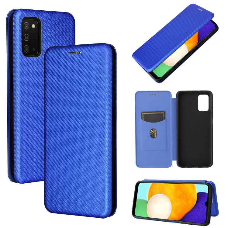 For Samsung Galaxy A03s Carbon Fiber Texture Horizontal Flip TPU + PC + PU Leather Case with Card Slot(Blue) by buy2fix