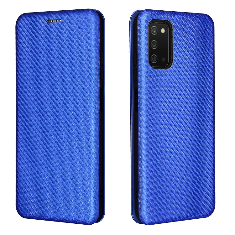 For Samsung Galaxy A03s Carbon Fiber Texture Horizontal Flip TPU + PC + PU Leather Case with Card Slot(Blue) by buy2fix