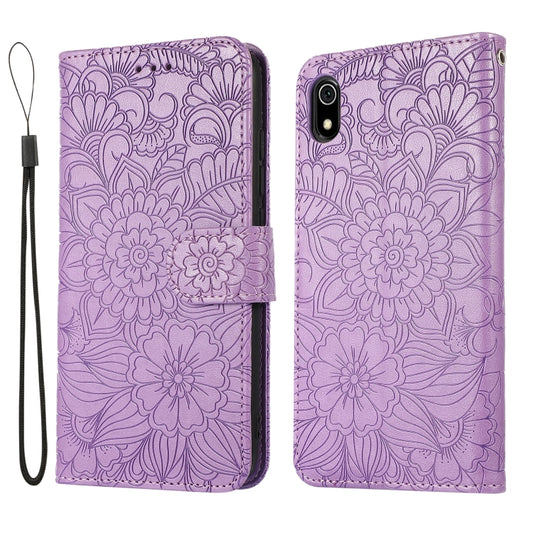 For Xiaomi Redmi 7A Skin Feel Embossed Sunflower Horizontal Flip Leather Case with Holder & Card Slots & Wallet & Lanyard(Purple) by buy2fix