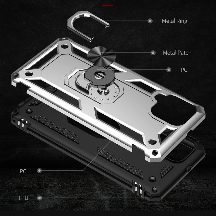 For Samsung Galaxy A22 4G Shockproof TPU + PC Protective Case with 360 Degree Rotating Holder(Silver) by buy2fix