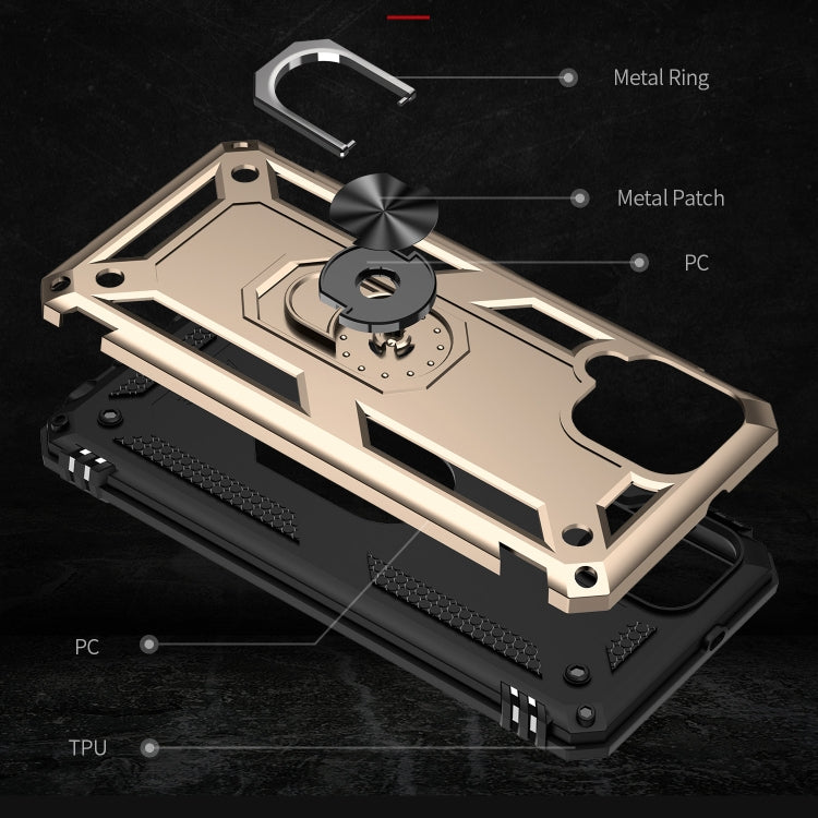 For Samsung Galaxy A22 4G Shockproof TPU + PC Protective Case with 360 Degree Rotating Holder(Gold) by buy2fix
