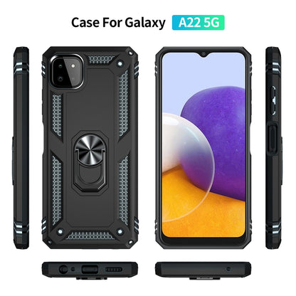 For Samsung Galaxy A22 5G Shockproof TPU + PC Protective Case with 360 Degree Rotating Holder(Black) by buy2fix