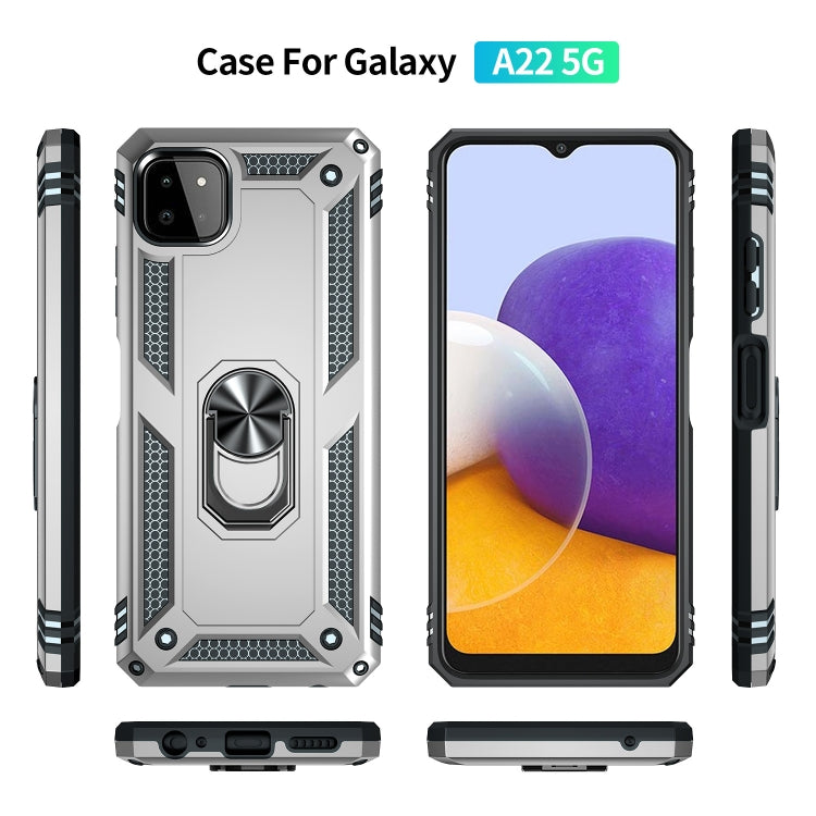 For Samsung Galaxy A22 5G Shockproof TPU + PC Protective Case with 360 Degree Rotating Holder(Silver) by buy2fix