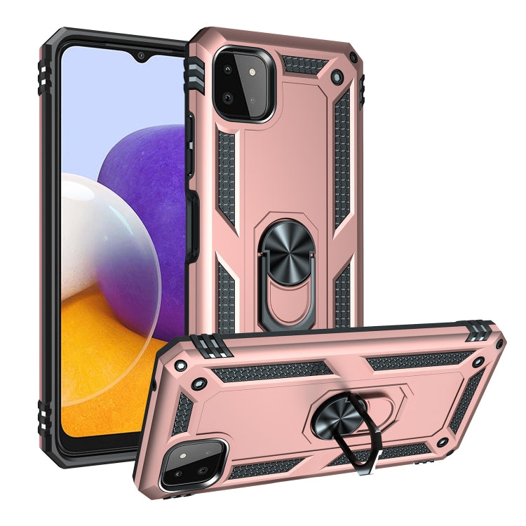 For Samsung Galaxy A22 5G Shockproof TPU + PC Protective Case with 360 Degree Rotating Holder(Rose Gold) by buy2fix