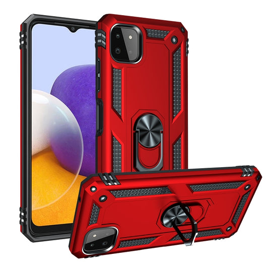 For Samsung Galaxy A22 5G Shockproof TPU + PC Protective Case with 360 Degree Rotating Holder(Red)