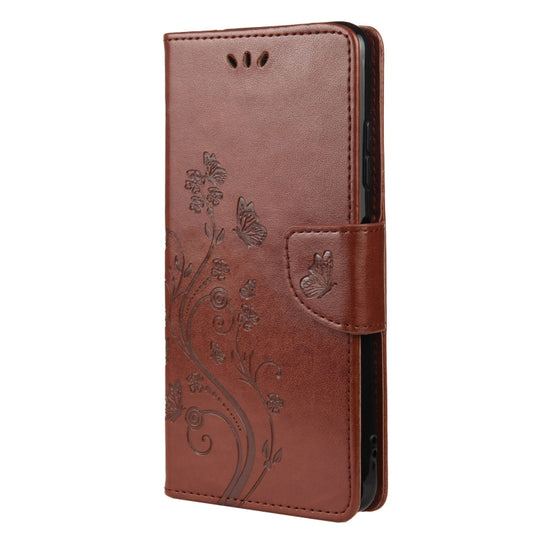 For Samsung Galaxy A22 5G Butterfly Flower Pattern Horizontal Flip Leather Case with Holder & Card Slots & Wallet(Brown) by buy2fix