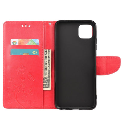 For Samsung Galaxy A22 5G Butterfly Flower Pattern Horizontal Flip Leather Case with Holder & Card Slots & Wallet(Red) by buy2fix
