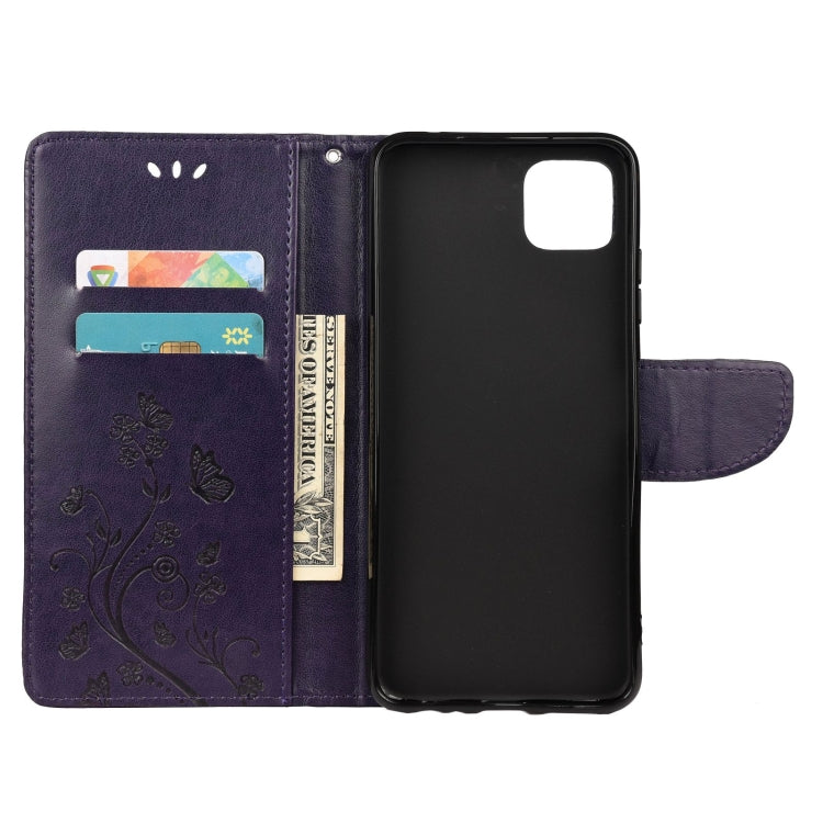 For Samsung Galaxy A22 5G Butterfly Flower Pattern Horizontal Flip Leather Case with Holder & Card Slots & Wallet(Deep Purple) by buy2fix