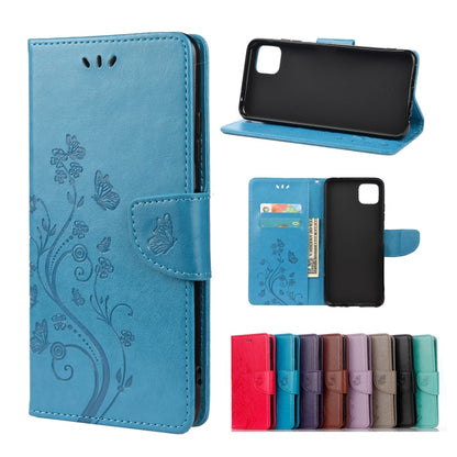 For Samsung Galaxy A22 5G Butterfly Flower Pattern Horizontal Flip Leather Case with Holder & Card Slots & Wallet(Blue) by buy2fix