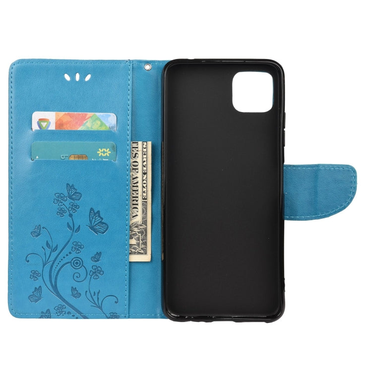 For Samsung Galaxy A22 5G Butterfly Flower Pattern Horizontal Flip Leather Case with Holder & Card Slots & Wallet(Blue) by buy2fix