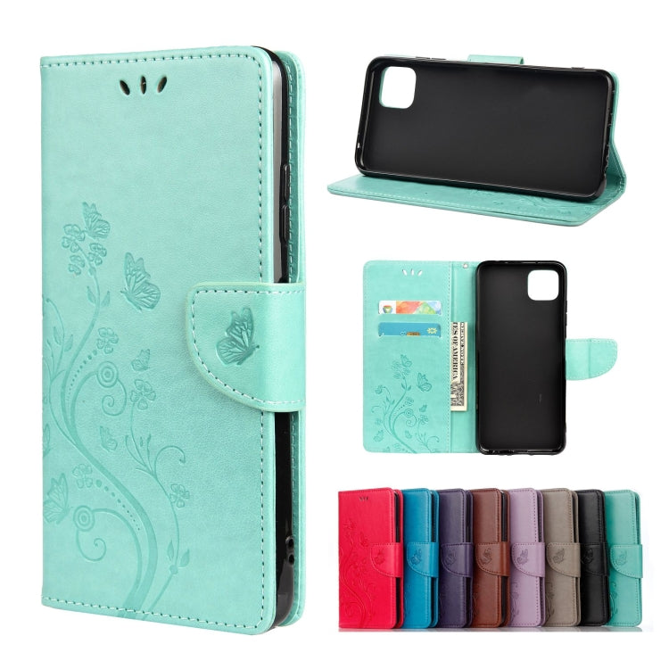 For Samsung Galaxy A22 5G Butterfly Flower Pattern Horizontal Flip Leather Case with Holder & Card Slots & Wallet(Green) - Samsung Accessories by buy2fix | Online Shopping UK | buy2fix