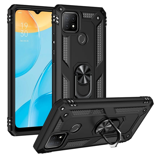 Pour OPPO A15 Étui de protection antichoc TPU + PC avec support rotatif à 360 degrés (noir)