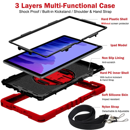 360 Degree Rotation Contrast Color Shockproof Silicone + PC Case with Holder & Hand Grip Strap & Shoulder Strap For Samsung Galaxy Tab A7 10.4 (2020) T500/T505(Red+Black) by buy2fix