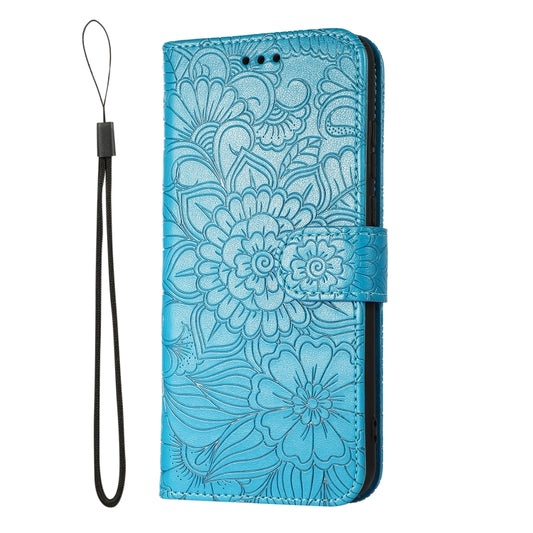 For Huawei Y6p Skin Feel Embossed Sunflower Horizontal Flip Leather Case with Holder & Card Slots & Wallet & Lanyard(Blue) by buy2fix