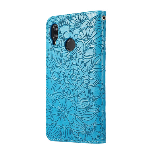 For Huawei P20 lite Skin Feel Embossed Sunflower Horizontal Flip Leather Case with Holder & Card Slots & Wallet & Lanyard(Blue) by buy2fix