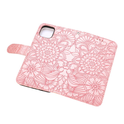 For iPhone 11 Pro Max Skin Feel Embossed Sunflower Horizontal Flip Leather Case with Holder & Card Slots & Wallet & Lanyard (Rose gold) by buy2fix