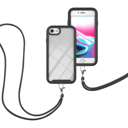 For iPhone SE 2022 / SE 2020 / 8 / 7 / 6s / 6 Starry Sky Solid Color Series Shockproof PC + TPU Protective Case with Neck Strap(Black) by buy2fix
