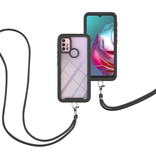 For Motorola Moto E7 Power Starry Sky Solid Color Series Shockproof PC + TPU Protective Case with Neck Strap(Black) by buy2fix