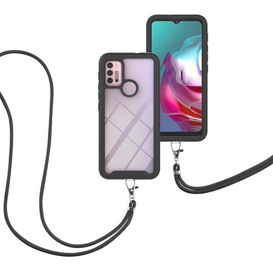 For Motorola Moto G30 / G10 / G10 Power Starry Sky Solid Color Series Shockproof PC + TPU Protective Case with Neck Strap(Black) by buy2fix