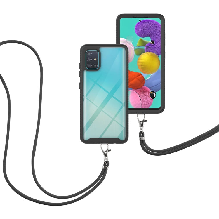 For Samsung Galaxy A51 / A515 Starry Sky Solid Color Series Shockproof PC + TPU Protective Case with Neck Strap(Black) by buy2fix