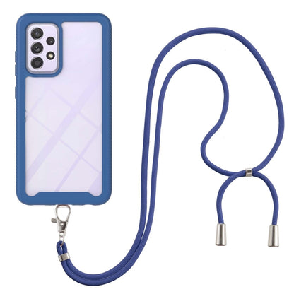 For Samsung Galaxy A52 5G / 4G Starry Sky Solid Color Series Shockproof PC + TPU Protective Case with Neck Strap(Blue) by buy2fix