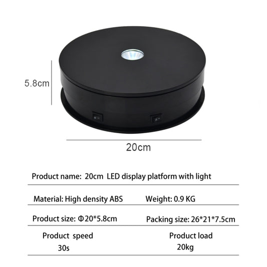 20cm Electric Rotating Turntable Display Stand LED Light Video Shooting Props Turntable, Power Plug:220V AU Plug(Black) by buy2fix