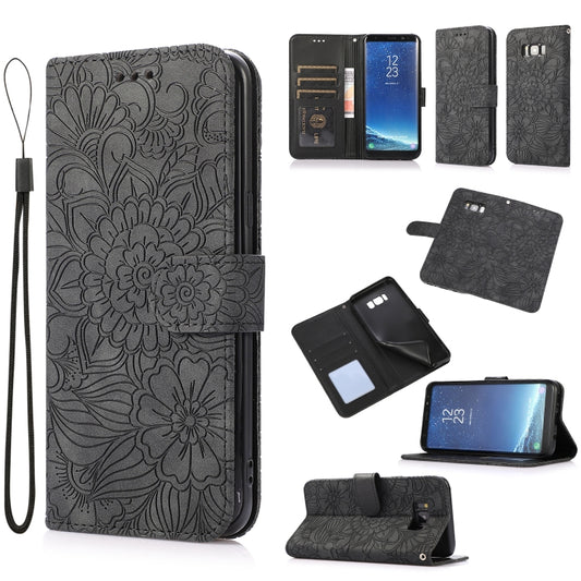For Samsung Galaxy S8+ Skin Feel Embossed Sunflower Horizontal Flip Leather Case with Holder & Card Slots & Wallet & Lanyard(Black) by buy2fix