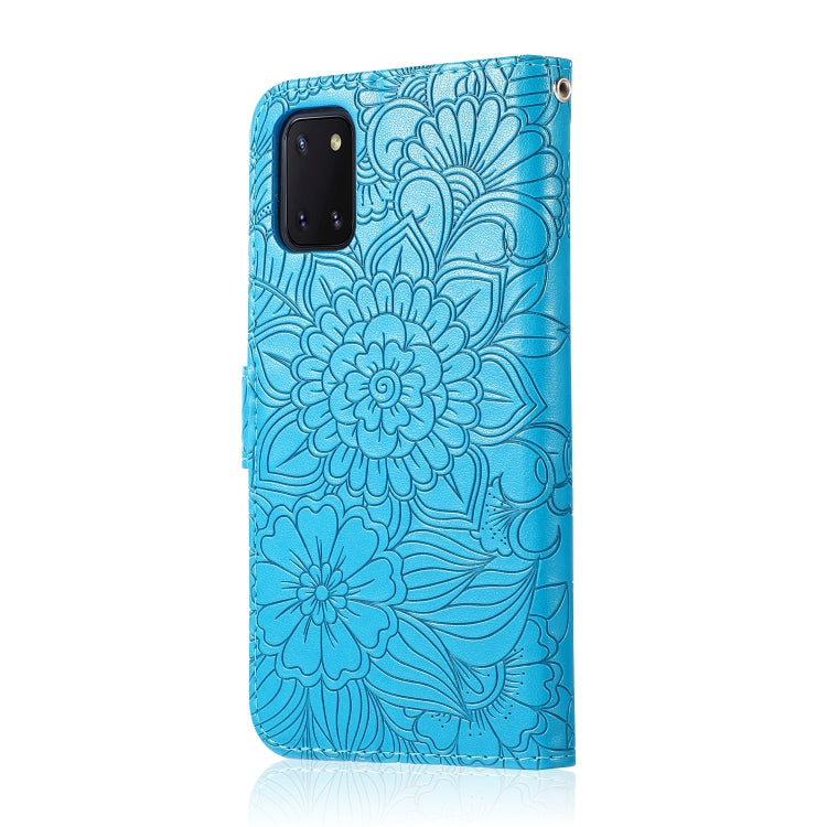 For Samsung Galaxy Note10 Lite / A81 Skin Feel Embossed Sunflower Horizontal Flip Leather Case with Holder & Card Slots & Wallet & Lanyard(Blue) by buy2fix