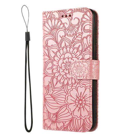 For Samsung Galaxy A30s Skin Feel Embossed Sunflower Horizontal Flip Leather Case with Holder & Card Slots & Wallet & Lanyard(Rose Gold) by buy2fix