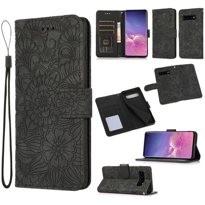 For Samsung Galaxy S10+ Skin Feel Embossed Sunflower Horizontal Flip Leather Case with Holder & Card Slots & Wallet & Lanyard(Black) by buy2fix