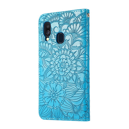 For Samsung Galaxy A40 Skin Feel Embossed Sunflower Horizontal Flip Leather Case with Holder & Card Slots & Wallet & Lanyard(Blue) by buy2fix